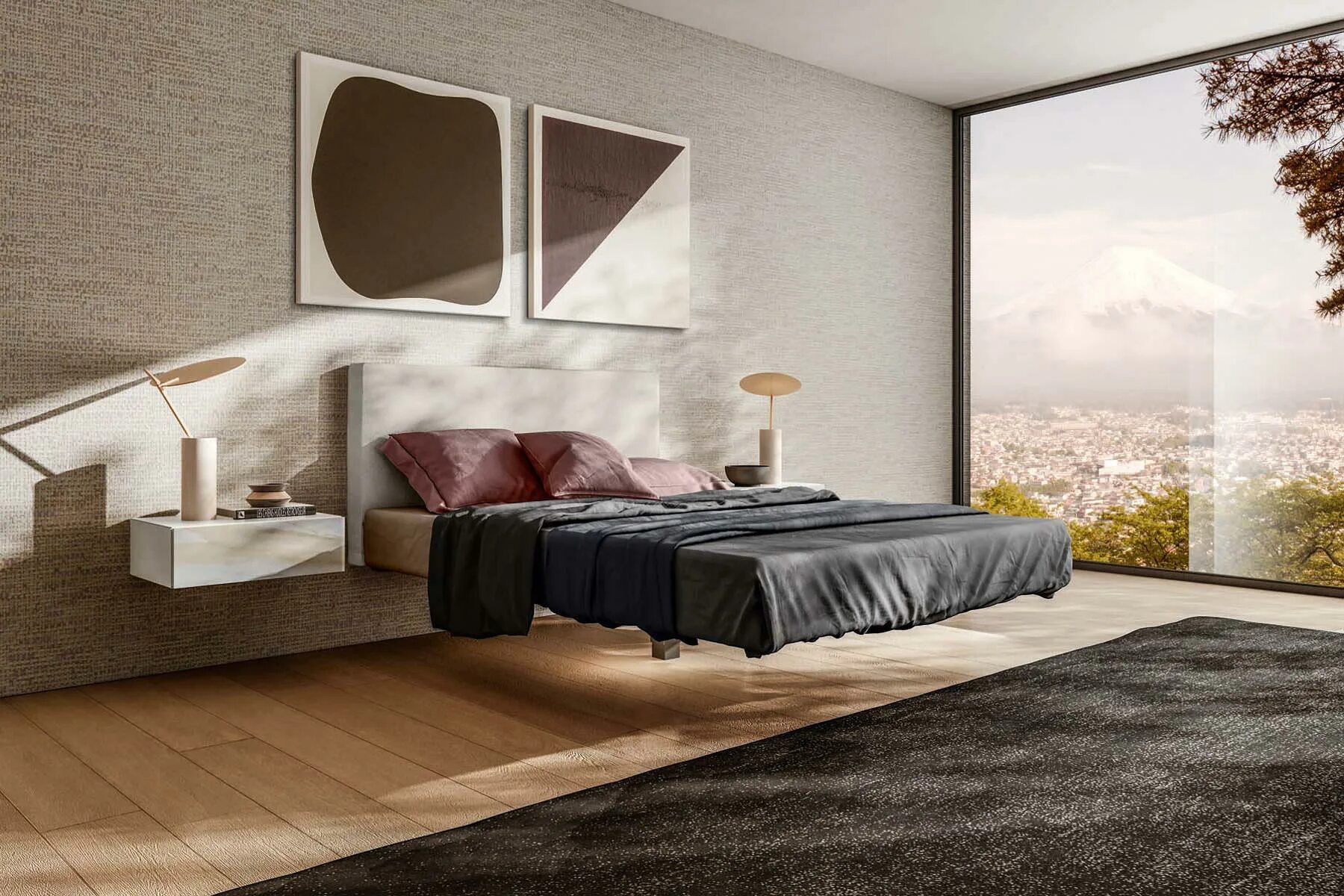 Парящая кровать в интерьере спальни FLUTTUA BED - Beds from LAGO Architonic
