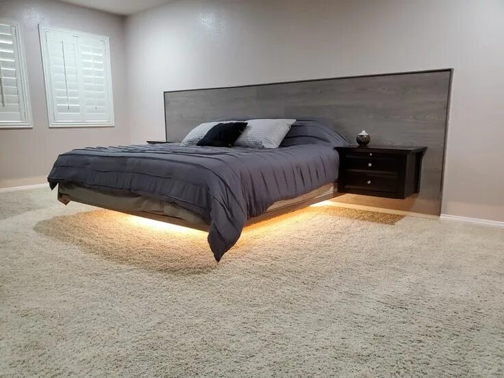 Парящая кровать в стиле лофт Floating Bed Steel bed design, Bedroom wall designs, Bed frame design