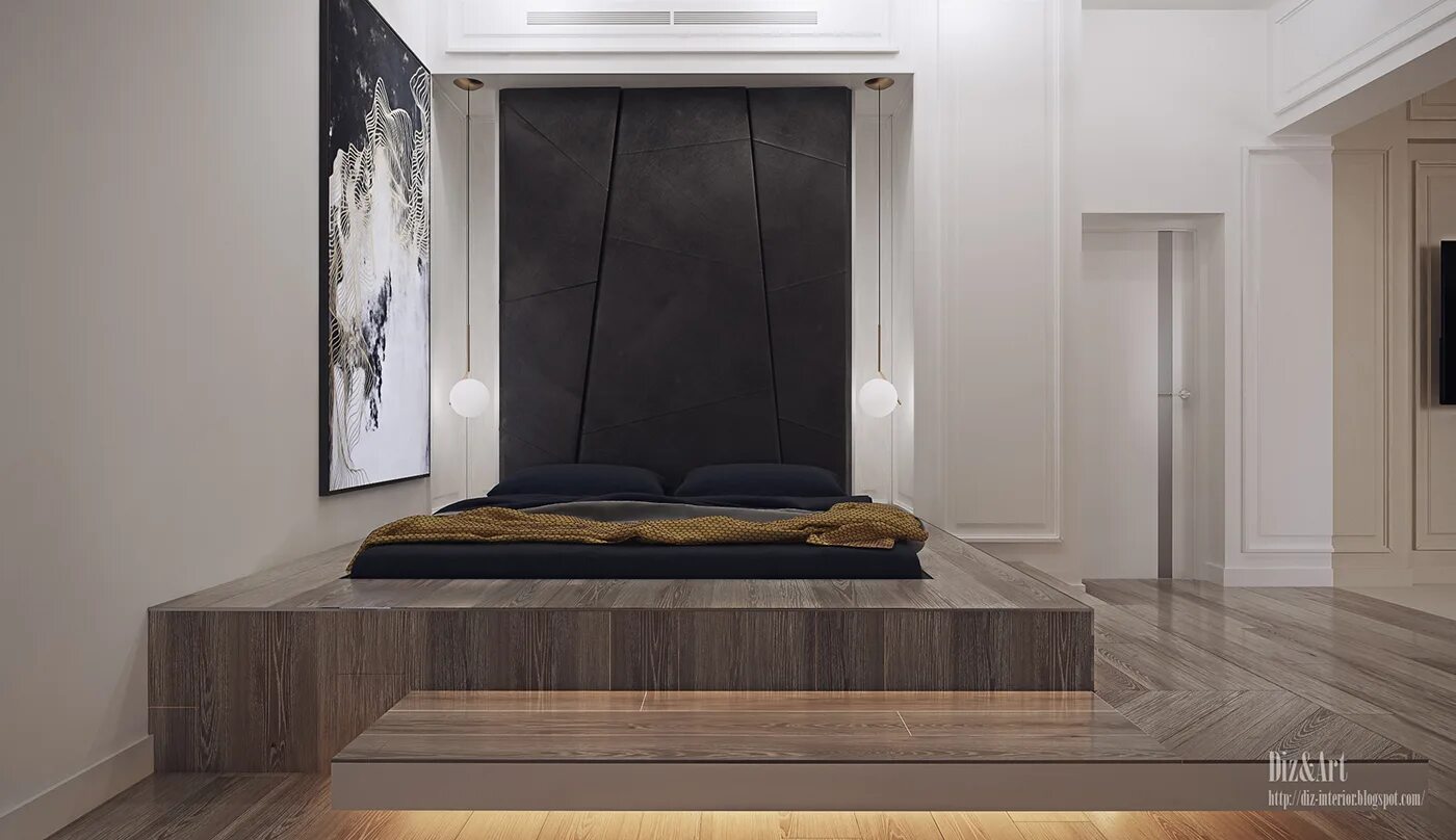 Парящая кровать в стиле лофт The bedroom in Moscow (9) Images :: Behance