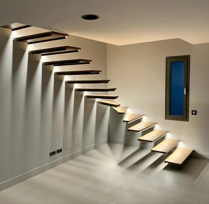 Парящие лестницы для дома фото Escalier suspendu acier et chêne Staircase interior design, Staircase design mod