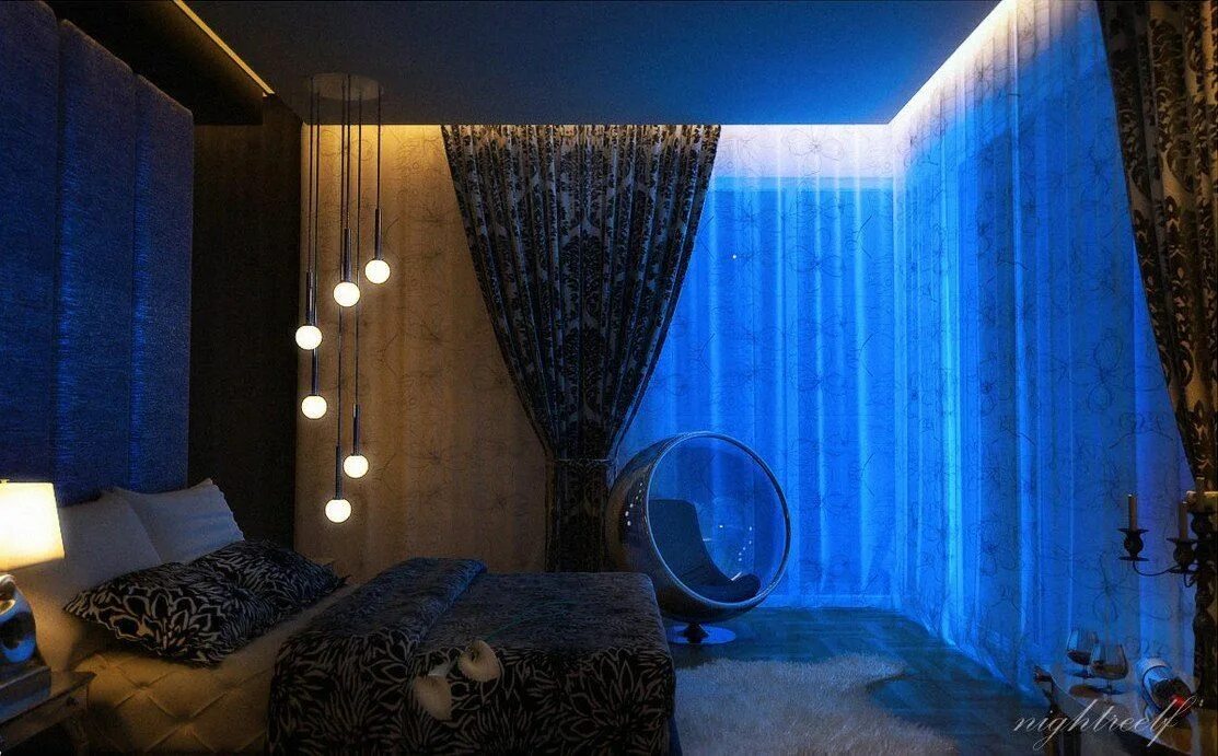 Парящие шторы с подсветкой фото Pin by Федосова Ольга on идеи для ремонта Contemporary bedroom design, Bedroom d