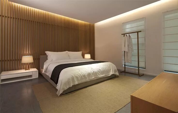 Парящий натяжной потолок фото в спальне Bedroom Wall Design Idea - Create A Wood Slat Accent Wall Feature wall bedroom, 