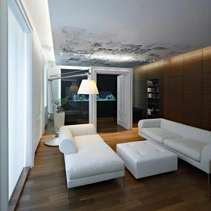 Парящий потолок в гостиной фото Downtown Apartment In Zagreb / Dva Arhitekta d.o.o. Modern apartment living room
