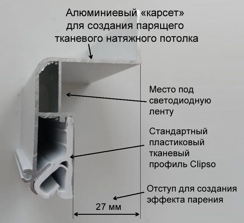 Парящий профиль для натяжных фото Тканевый профиль (багет) для натяжных потолков купить в СПБ - компания "ЛДР"