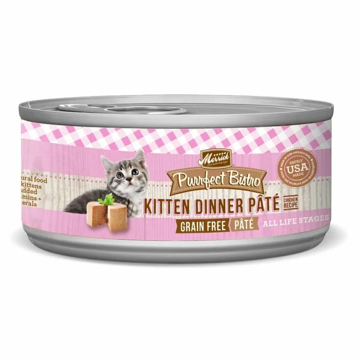 Паштет для котят фото Merrick Purrfect Bistro Grain Free Kitten Dinner Pate Wet Cat Food, 5.5 oz., Cas