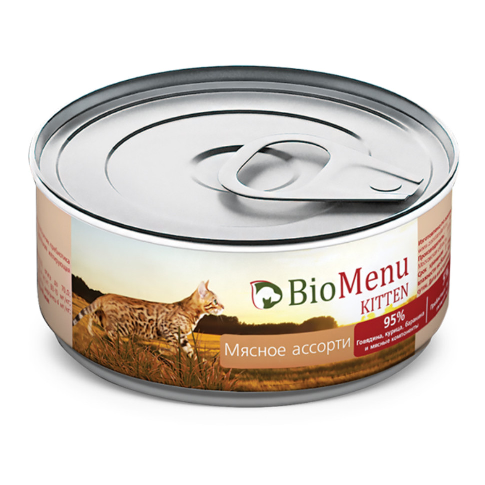 Паштет для котят фото BioMenu Kitten влажный корм для котят паштет Мясное ассорти, в консервах - 100 г