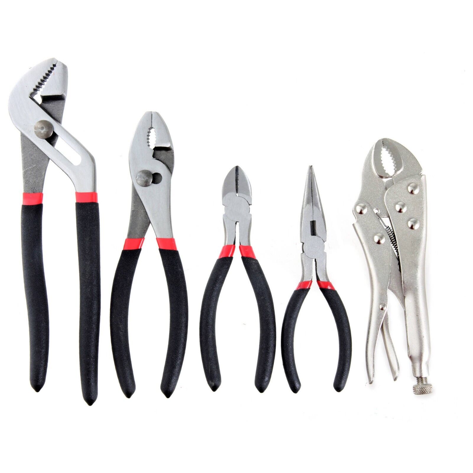 Пассатижи фото инструмента 5 PC GROOVE AND SLIP JOINT, LONG NOSE, LOCKING, DIAGONAL PLIERS HAND TOOL SET eB