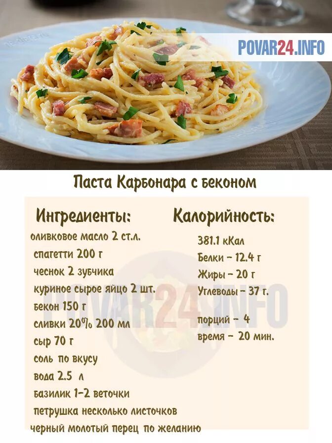 Паста карбонара домашний рецепт с фото О пасте карбонара: рецепт с беконом, как приготовить спагетти со сливками Еда, И