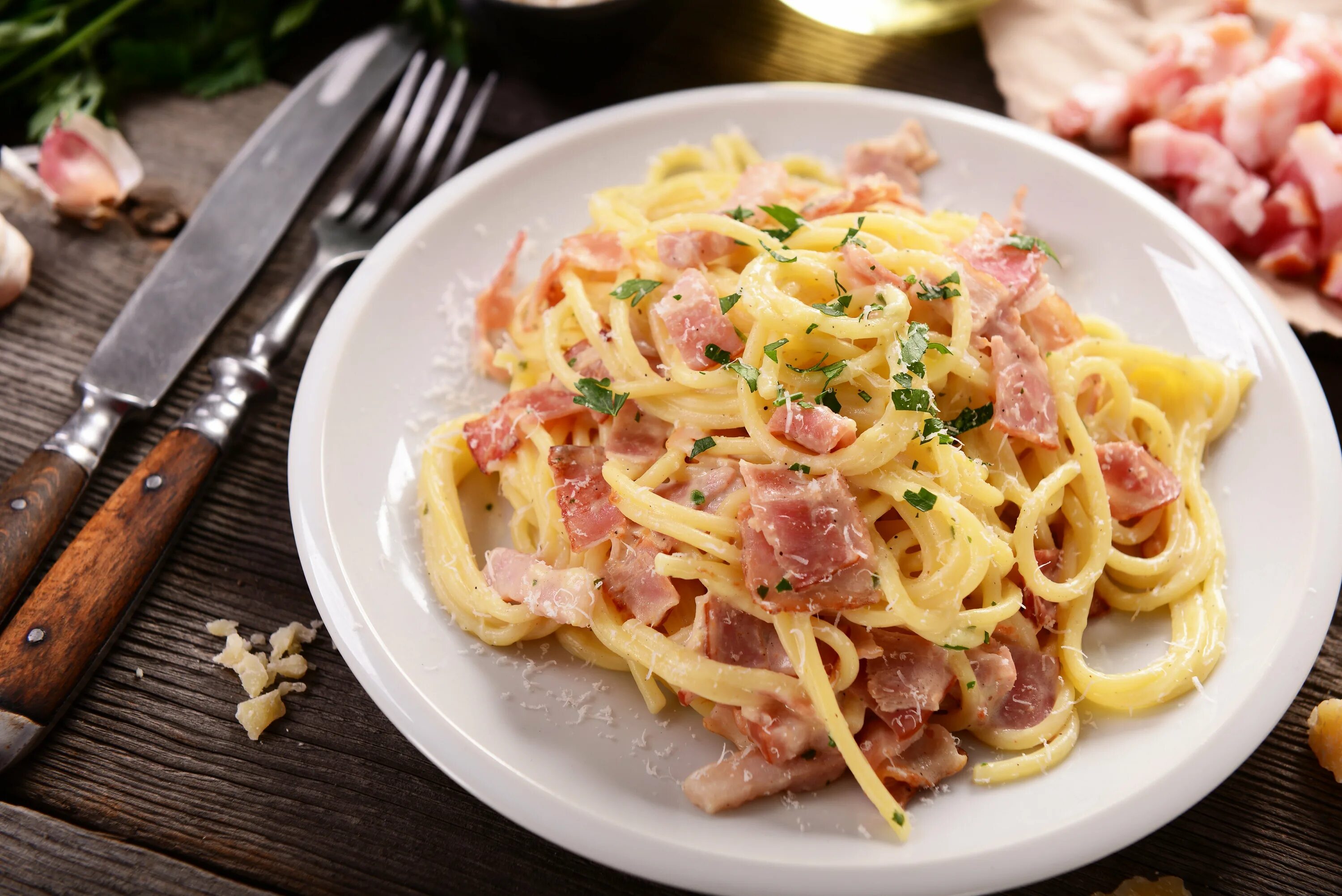 Паста карбонара с курицей фото Рецепт карбонары с беконом и сливками классический