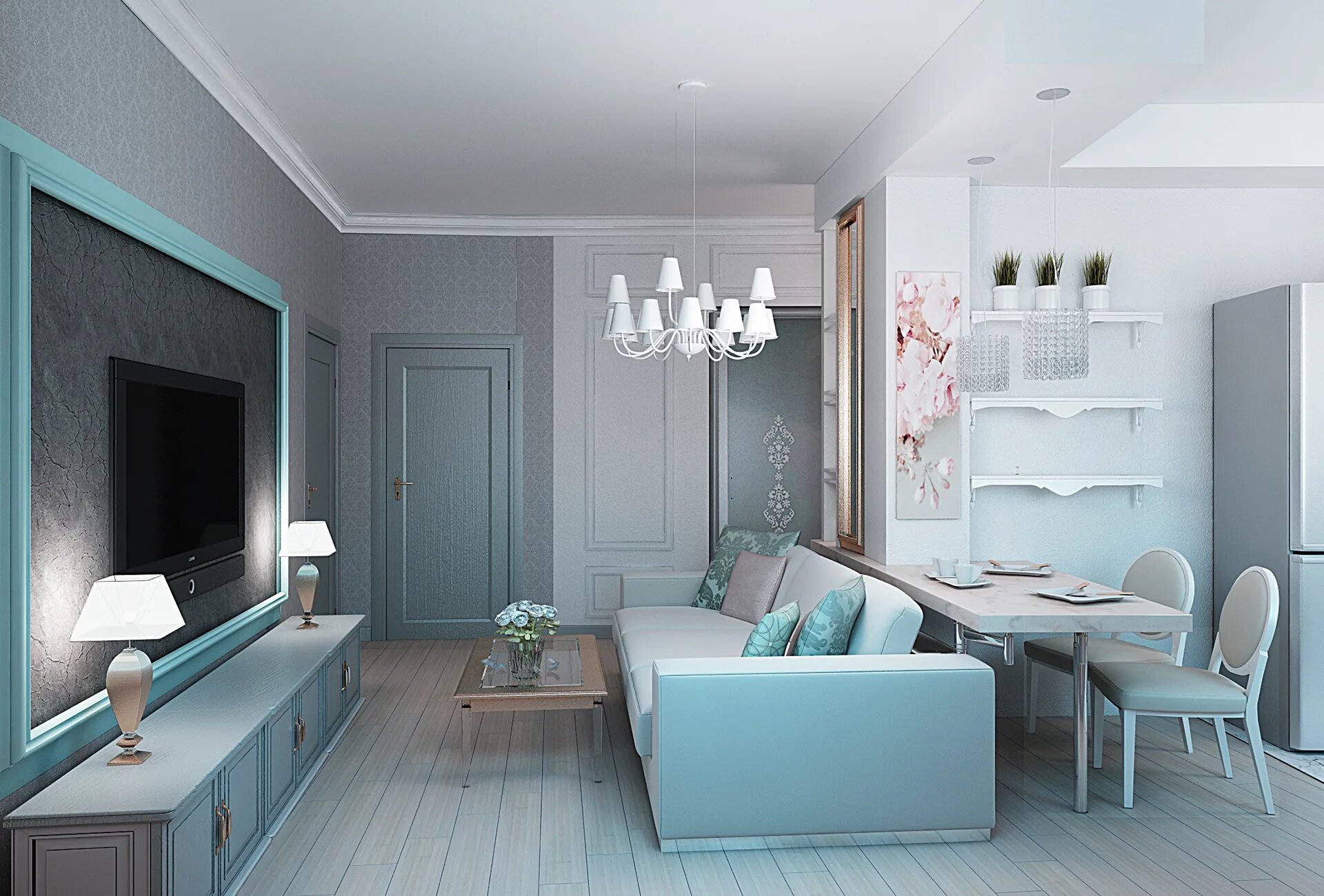 Пастельный интерьер квартира Living room for young family :: Behance