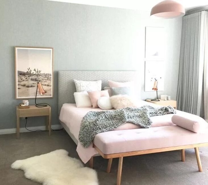 Пастельный серый в интерьере Pastel Bedroom Design Idea Interior kamar tidur, Dekor kamar tidur, Desain kamar