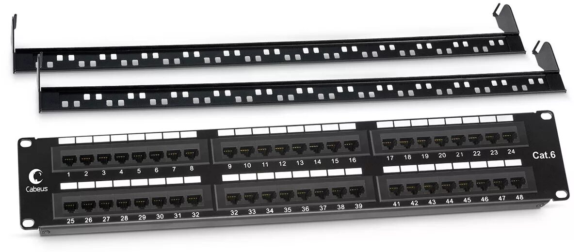 Патч панель фото Купить Патч-панель 19" с задним органайзером, 2U, 48 портов RJ45, категория 5e,M