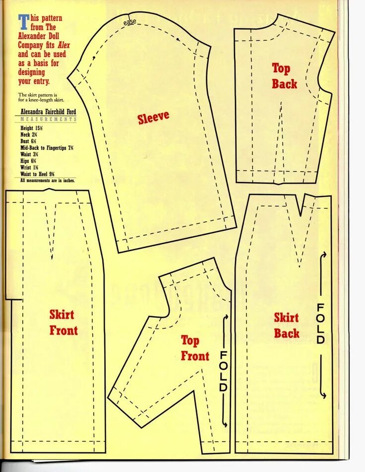 Патернесси выкройки одежды 16" doll pattern for top with sleeves and long skirt Barbie sewing patterns, Bar