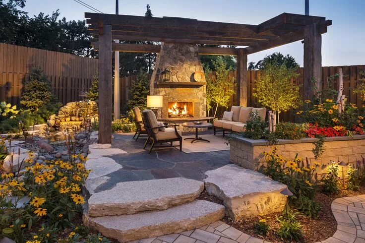 Патио на даче своими руками Related image Backyard patio, Backyard fireplace, Patio design