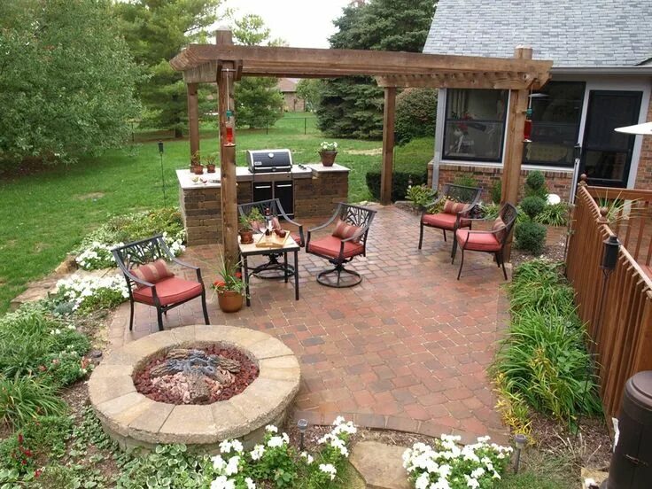 Патио своими руками на даче бюджетный вариант patio fire pit and built in grill pergola / planting frames space