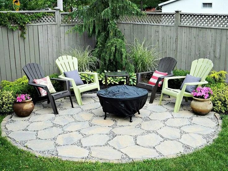 Патио своими руками на даче бюджетный вариант Fire Pit Patio Small backyard landscaping, Backyard landscaping, Circle patio