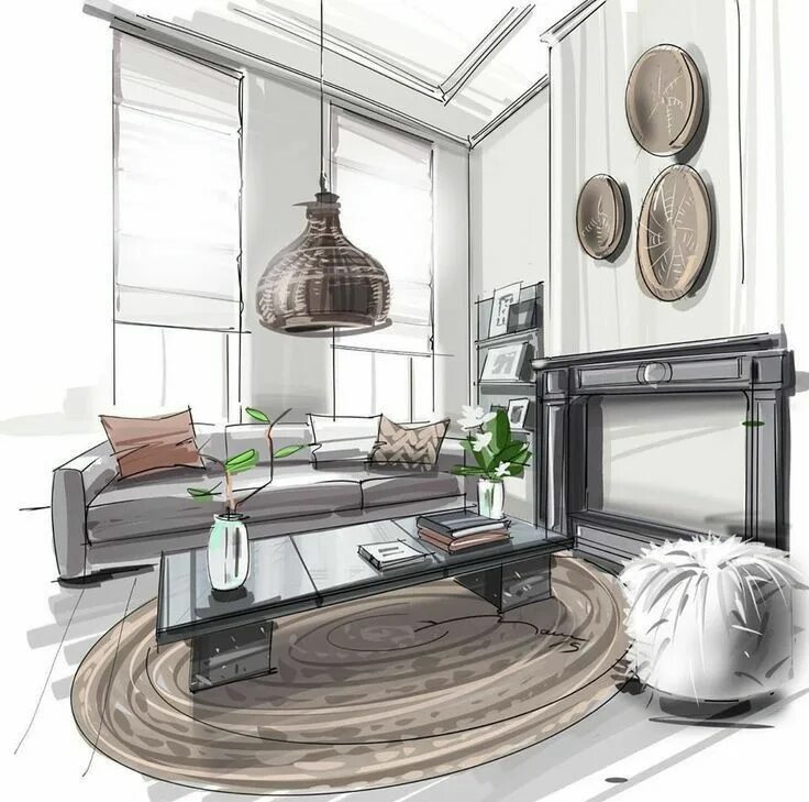 Павел дизайн интерьеров drawing interior design Interior design sketches, Interior architecture design, 