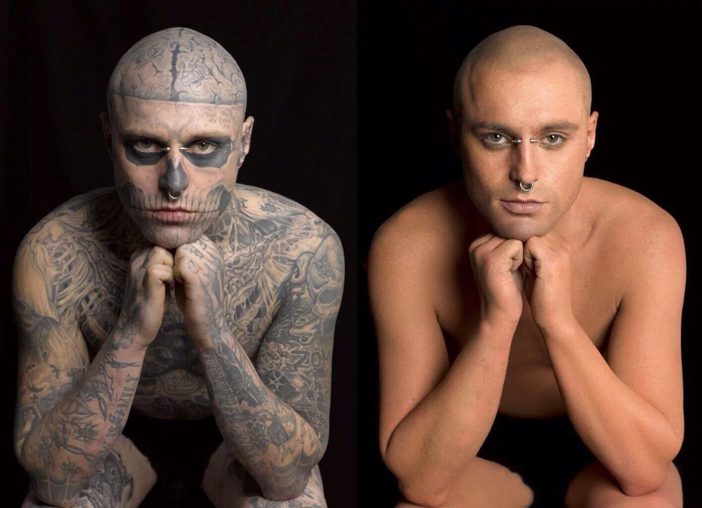 Перевести фото в тату A before and after make-up shoot with Rick Genest aka Rico the Zombie Boy, famou