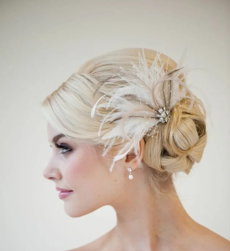 Перо в женской прическе 5 Bridal Feather Hairpiece, Wedding Feather Headpiece, Bridal Feather Fascinator, 
