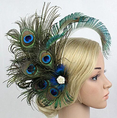 Перо в женской прическе 5 Women Girls Peacock Feather Hair Clip Retro Wedding Carnival Party Hairpin in 20