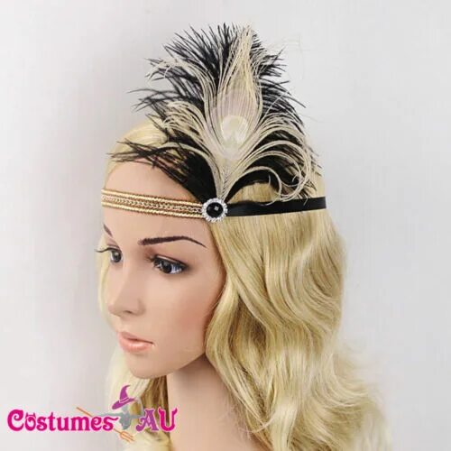 Перо в женской прическе 5 букв 1920s Headband Feather 20s Gold Bridal Great Gatsby Flapper Headpiece Gangster e