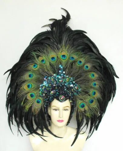 Перо в женской прическе 5 букв Da NeeNa Peacock Feather Cabaret Dancer Samba Headdress eBay