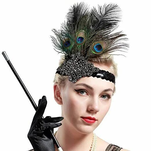 Перо в женской прическе 5 букв Great Gatsby 1920's Flapper Feather Headdress Fancy Dress - Black (Style 11) Fla