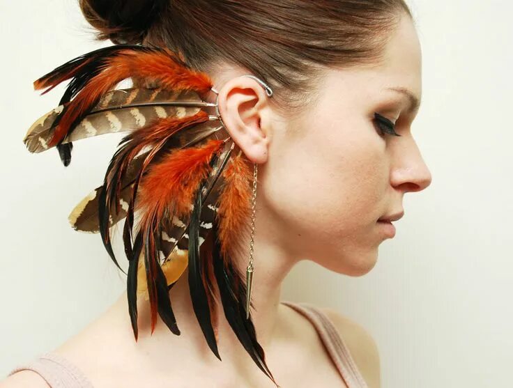 Перо в женской прическе 5 букв Feather Ear Cuff Fire Tiger - Etsy Ear cuff, Feather ear cuff, Ear