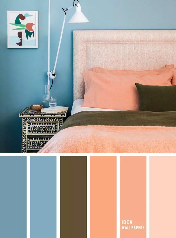Персик сочетание цветов в интерьере 10 Best Color Schemes for Your Bedroom Blue + Peach Teal and peach Blue bedroom,