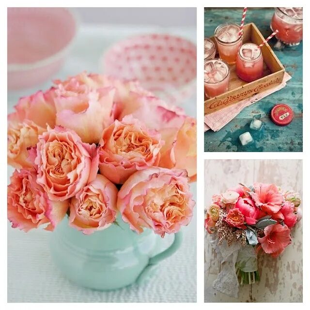 Персиково розовый цвет фото Aqua + Coral + Blush Teal wedding colors, Wedding colors, Peach roses