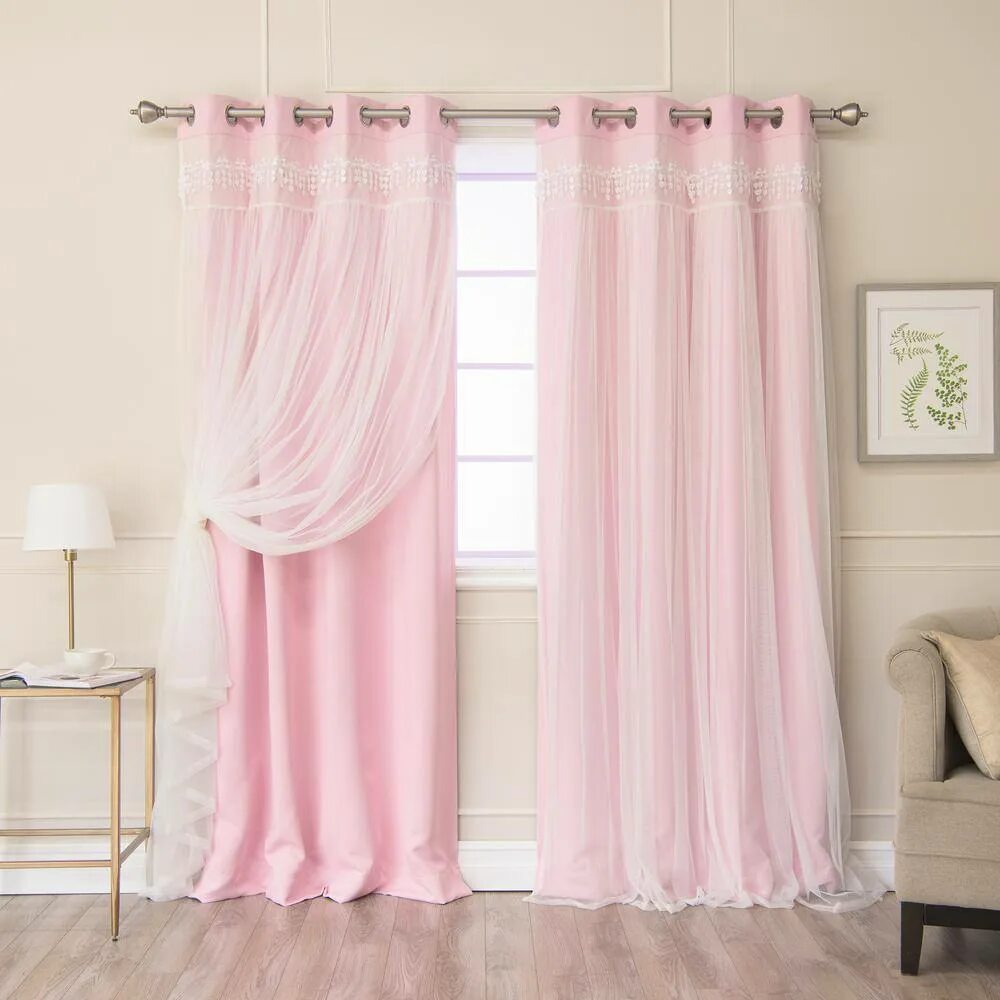 Персиковые шторы фото Best Home Fashion New Pink Solid Grommet Room Darkening Curtain - 52 in. W x 96 