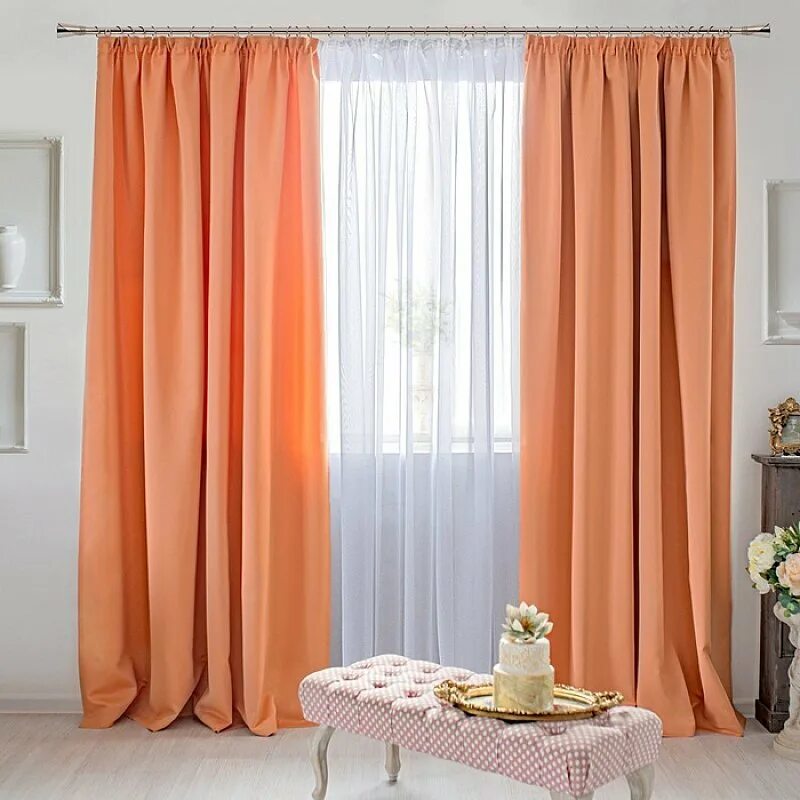 Персиковые шторы в интерьере фото Комплект штор Delfa Duo-270 , 250х340см, персиковый, Полиэстер купить по низкой 