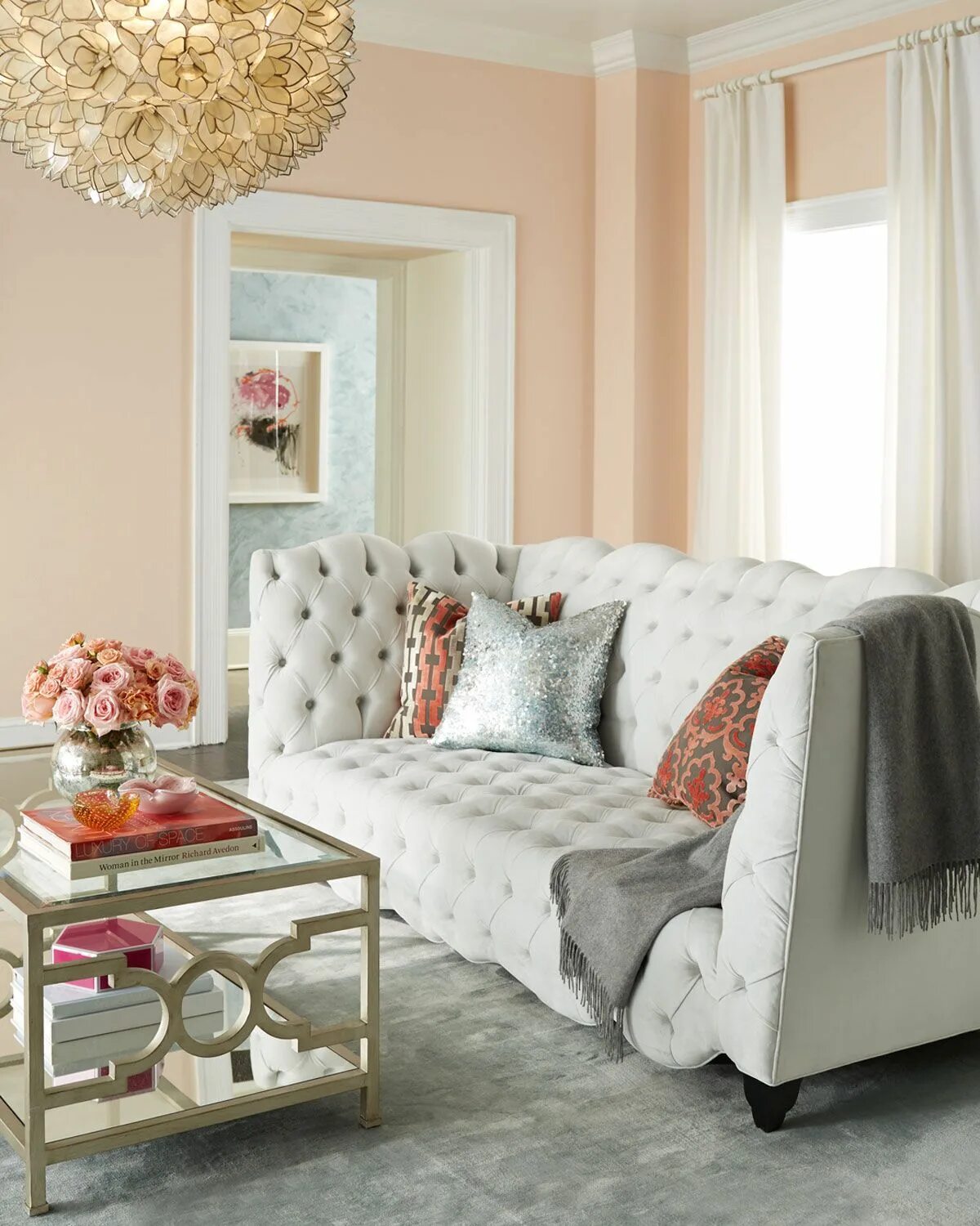 Персиковый и серый сочетание в интерьере Haute House Arabella Tufted Sofa 92" Living room grey, Trendy living rooms, Blus