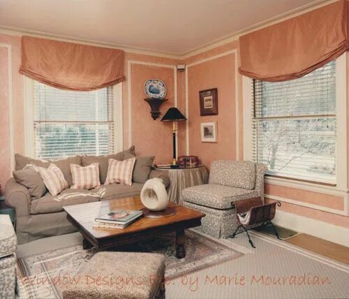 Персиковый и серый сочетание в интерьере Relax Roman shades in Dupioni silk Custom window treatments, Window treatments, 