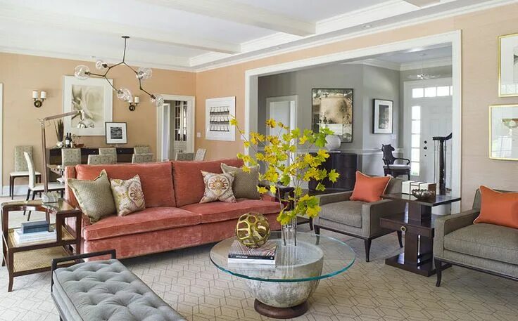 Персиковый и серый сочетание в интерьере S·B Long Interiors :: Projects :: Country Peach living rooms, Living room decor 