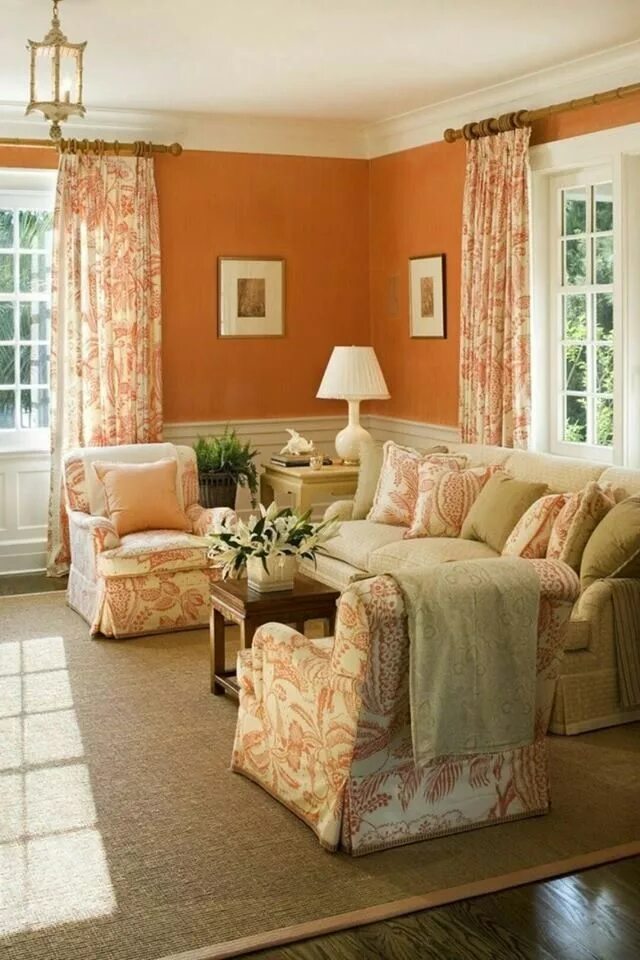 Персиковый интерьер фото Pin by Amanda Parry on Country Cottage Interior Living room orange, Living room 