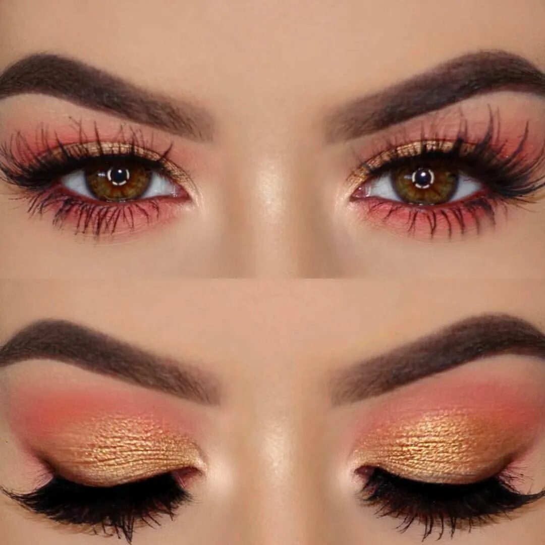 Персиковый макияж глаз See this Instagram photo by @kyliecosmetics * 236.7k likes Gold eye makeup, Peac