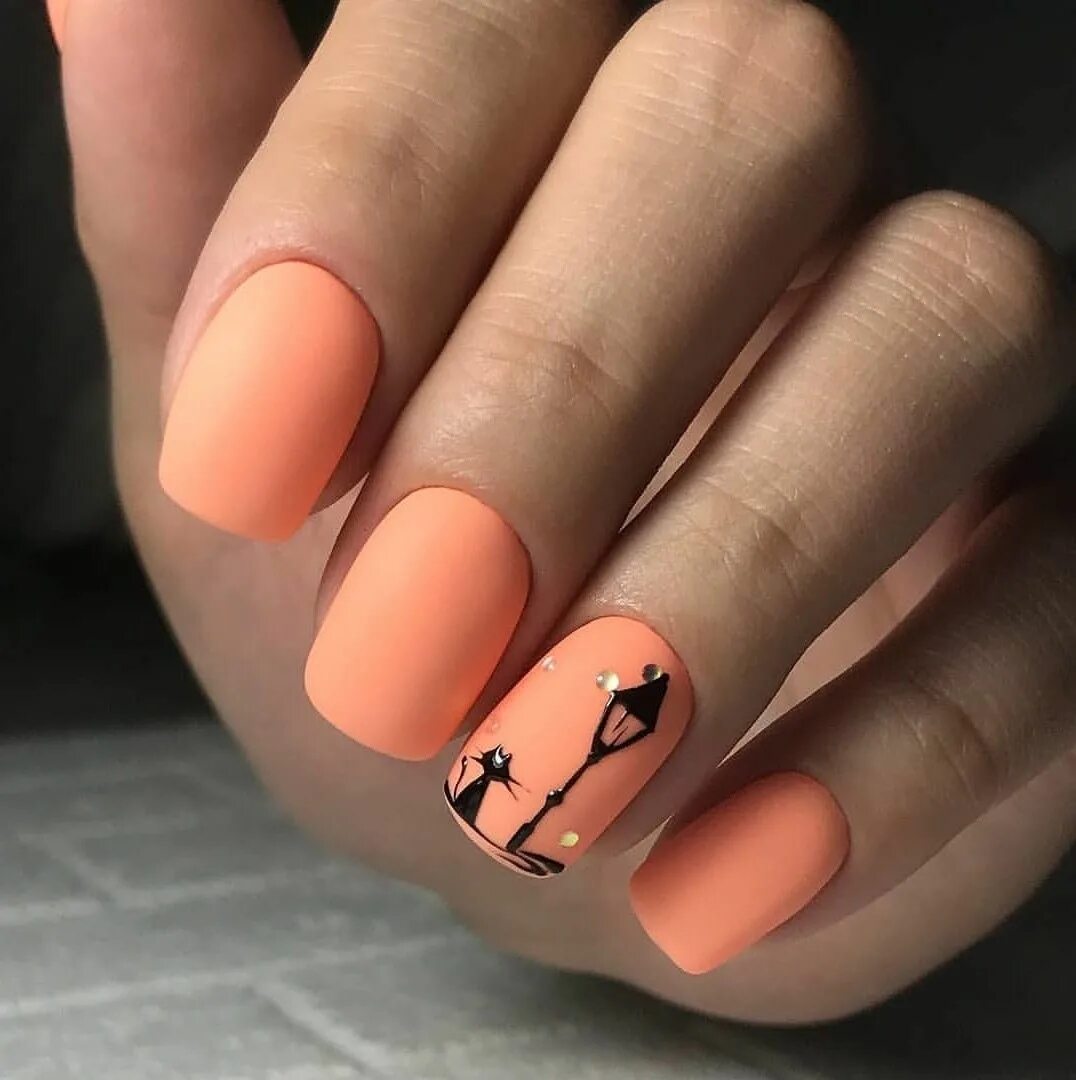 Персиковый маникюр на квадратные ногти 2024 Very beautiful color, with a cat Latest nail designs, Square nail designs, Short