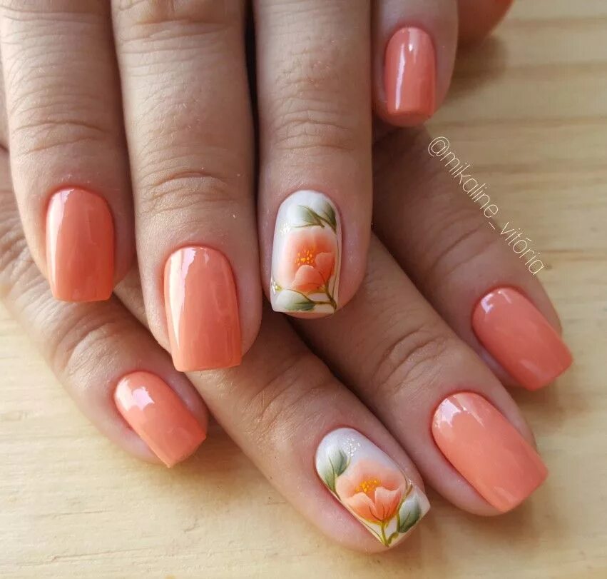 Персиковый маникюр с цветами Pin by Mikaline Nails Desinger on unhas lindas Floral nails, Floral nail designs