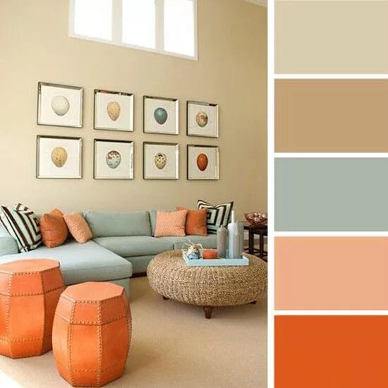 Персиковый с чем сочетается в интерьере Pin on HSH Living room colors, Living room decor orange, Room color schemes