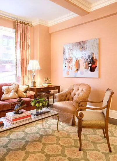 Персиковый цвет стен в интерьере фото color-peach-cream1 Interieur kleuren, Perzik kleuren, Interieur