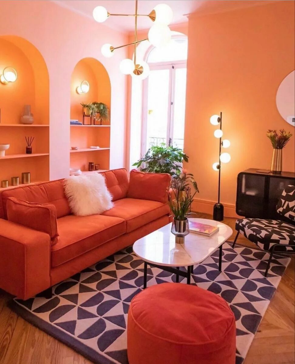 Персиковый цвет в интерьере гостиной фото Peach living room Living room orange, Peach living rooms, Living room decor oran