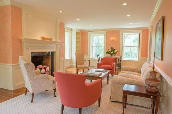 Персиковый цвет в интерьере гостиной фото Color coral en paredes: 30 ideas para pintar la casa con color coral - Mil Ideas
