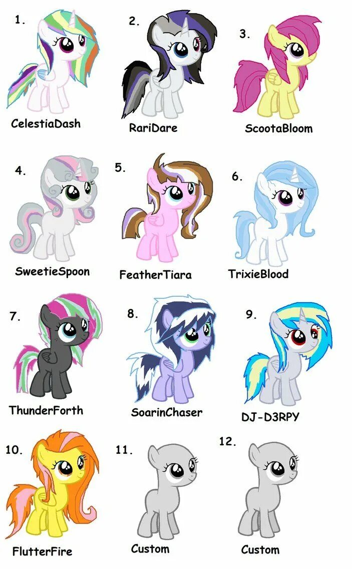 Персонажи май литл пони имена и фото I adopted 3 (ScootaBloom) and 8 (SoarinChaser). Their names are Flying Apple and