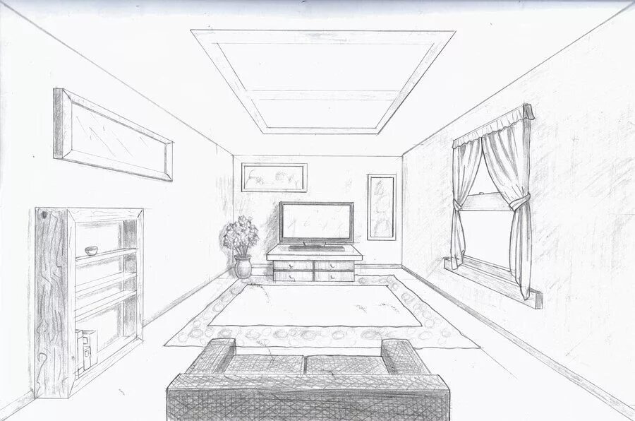 Перспектива дизайн интерьера Single point perspective room by A-Rob on DeviantArt Room perspective drawing, P