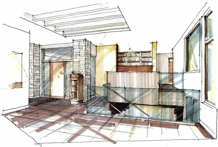 Перспектива дизайн интерьера The Most Beautiful Living Room Architecture Sketch - Freshouz Home & Architectur