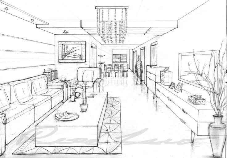 Перспектива интерьера комнаты Pin on architecture Perspective drawing, Drawing interior, Point perspective
