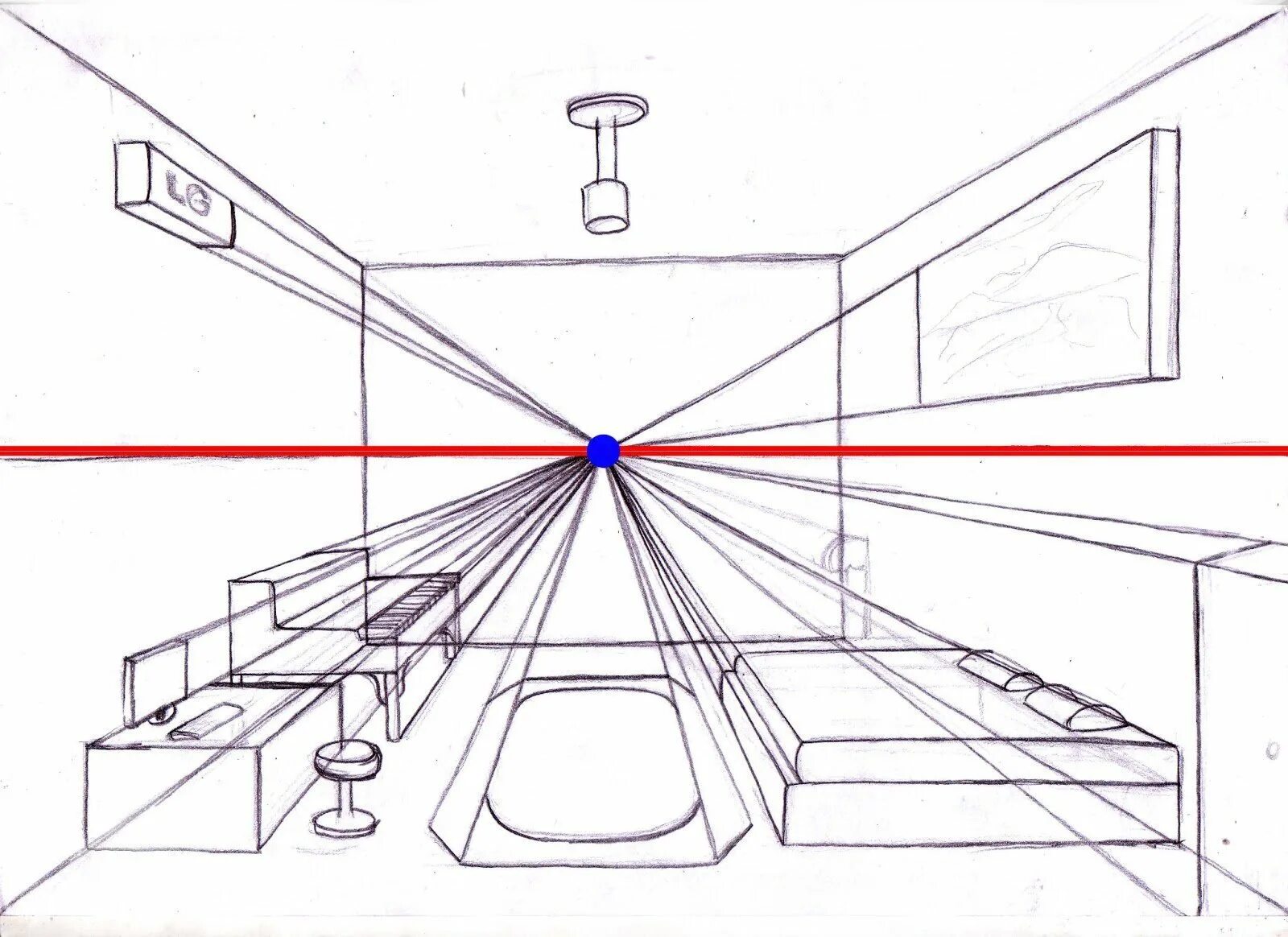 Перспектива интерьера комнаты Linear perspective - 63 photo