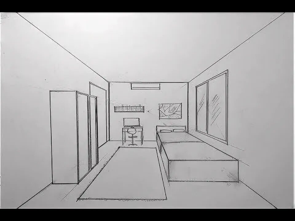 Перспектива интерьера комнаты How to Draw a Simple Bedroom in One Point Perspective #4 Perspective art, One po