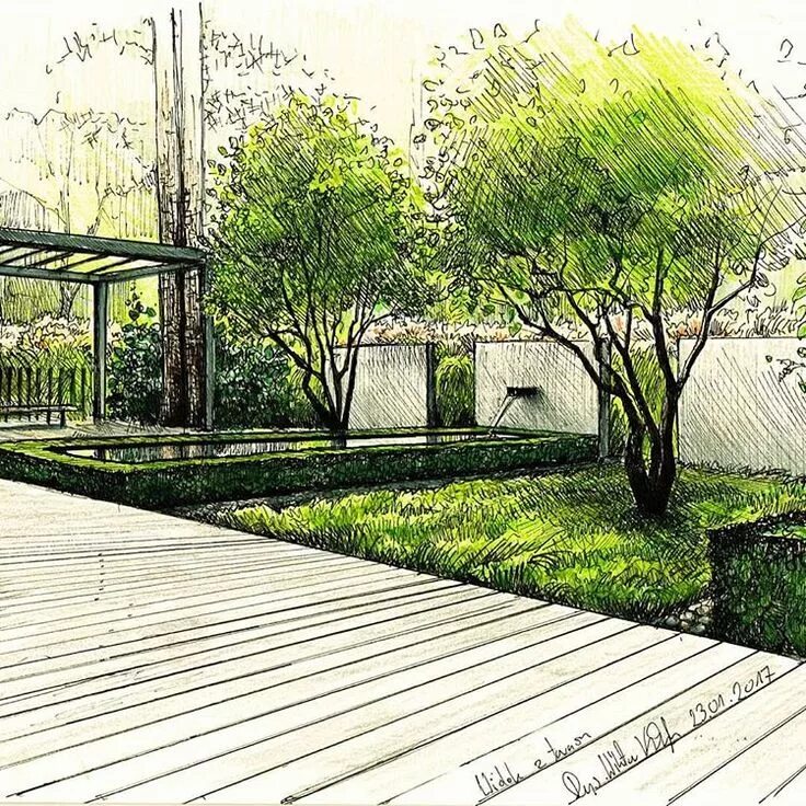 Перспектива школа ландшафтного дизайна Berlin garden. Design vs. Realization Which version do you like more? * * #garde